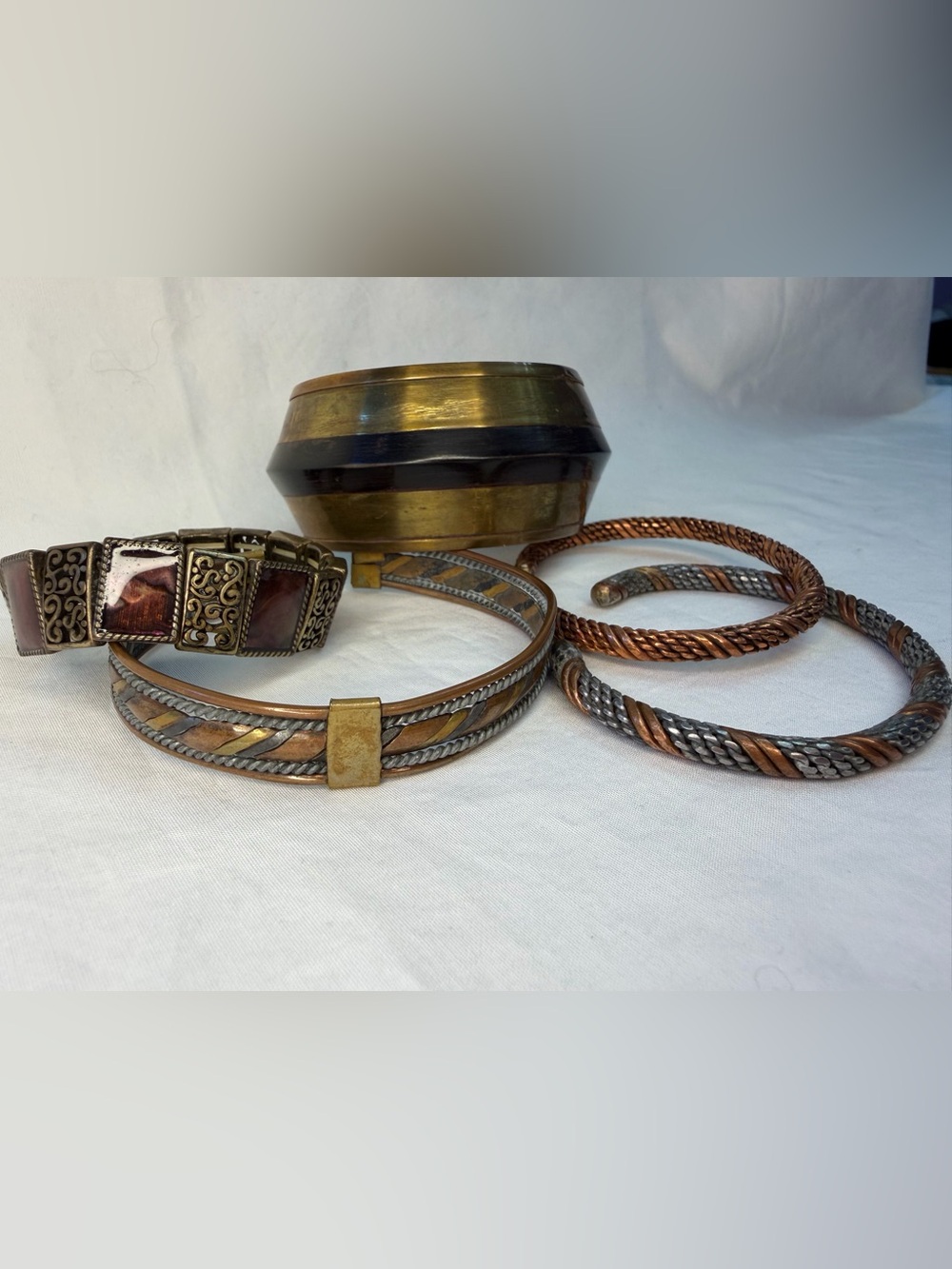 Mixed Metal Bracelet Set Copper, Brass & Silver Tones 5 pieces Jewelry Healing